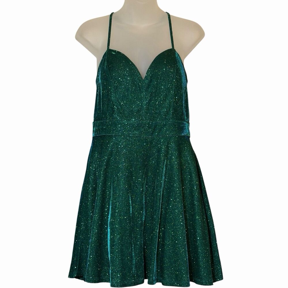 Green Iridescent Glitter Dress Womens Size 11 Fit Flare Party Homecoming Prom - Picture 1 of 15